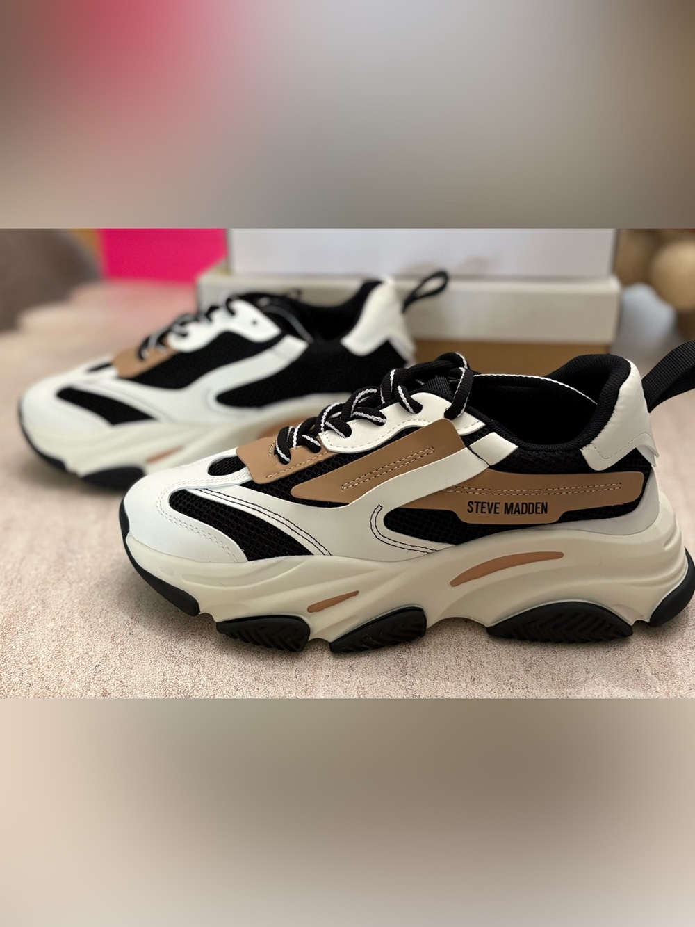 Steve Madden Men's Chunky Sneaker in Black, White & Brown